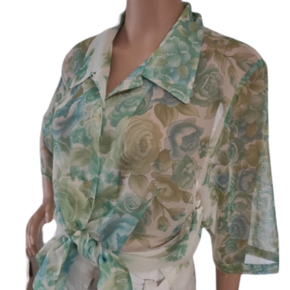 Pierre Balmain Paris vintage sheer floral blouse